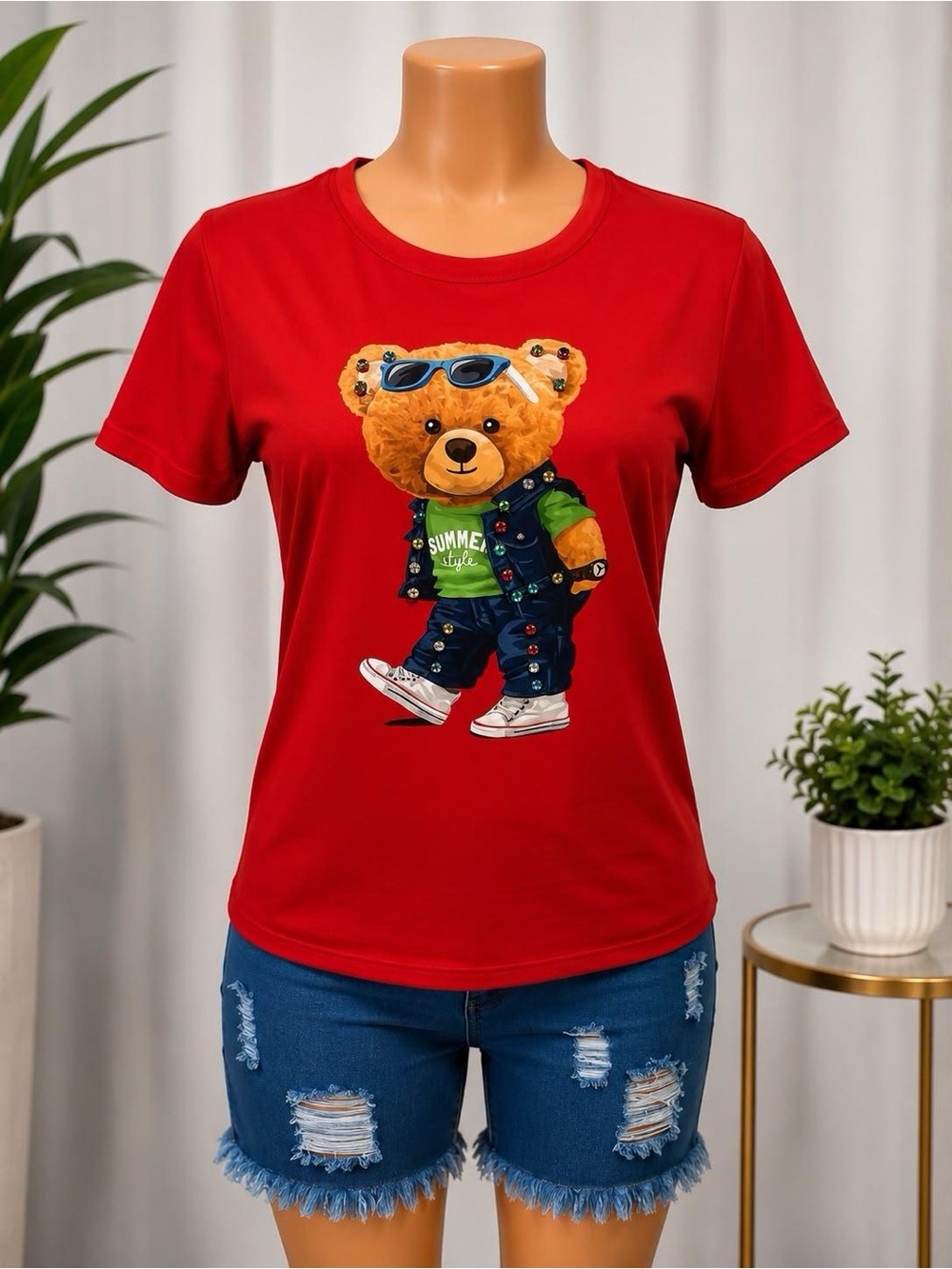 Bear Graphic Tee - Casual Short Sleeve Top